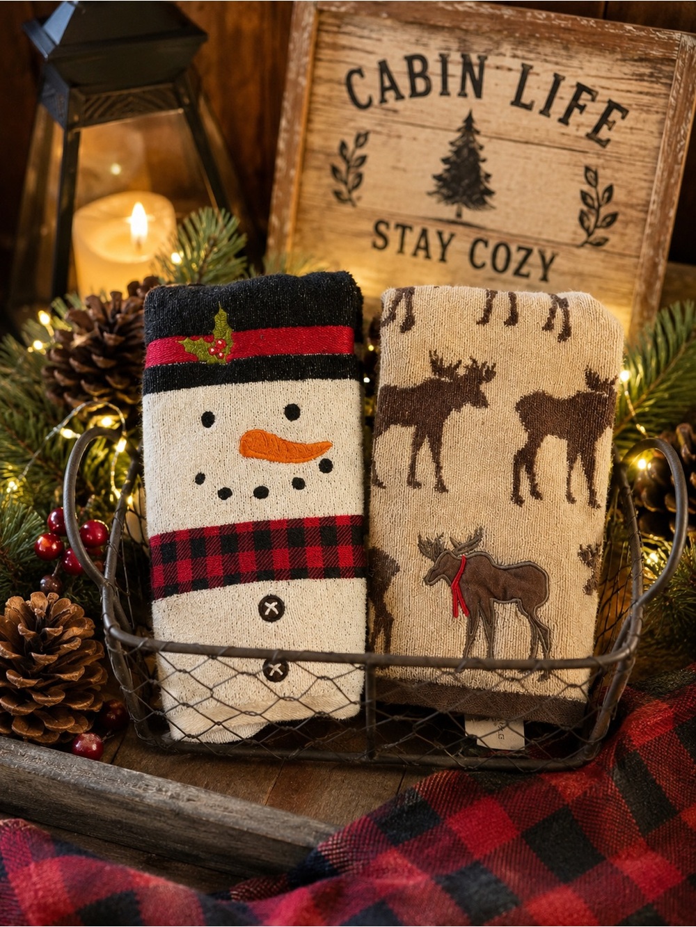 St. Nicholas Square Holiday Towels Set - Snowman & Moose